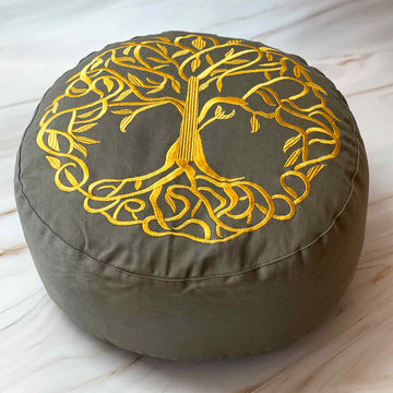 Meditationskissen Baum des Lebens olive/gelb