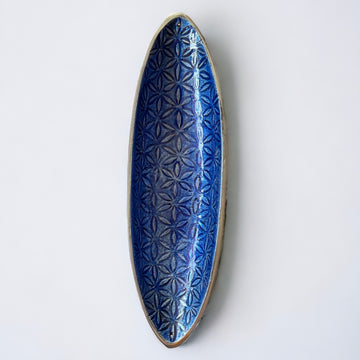 Räucherstäbchenhalter mit edler Glasur; Motiv Blume des Lebens; Ozean "Blau"