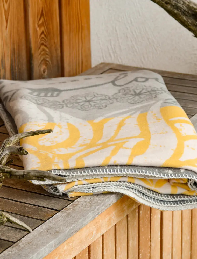 Kuscheldecke Lotus gelb/grau