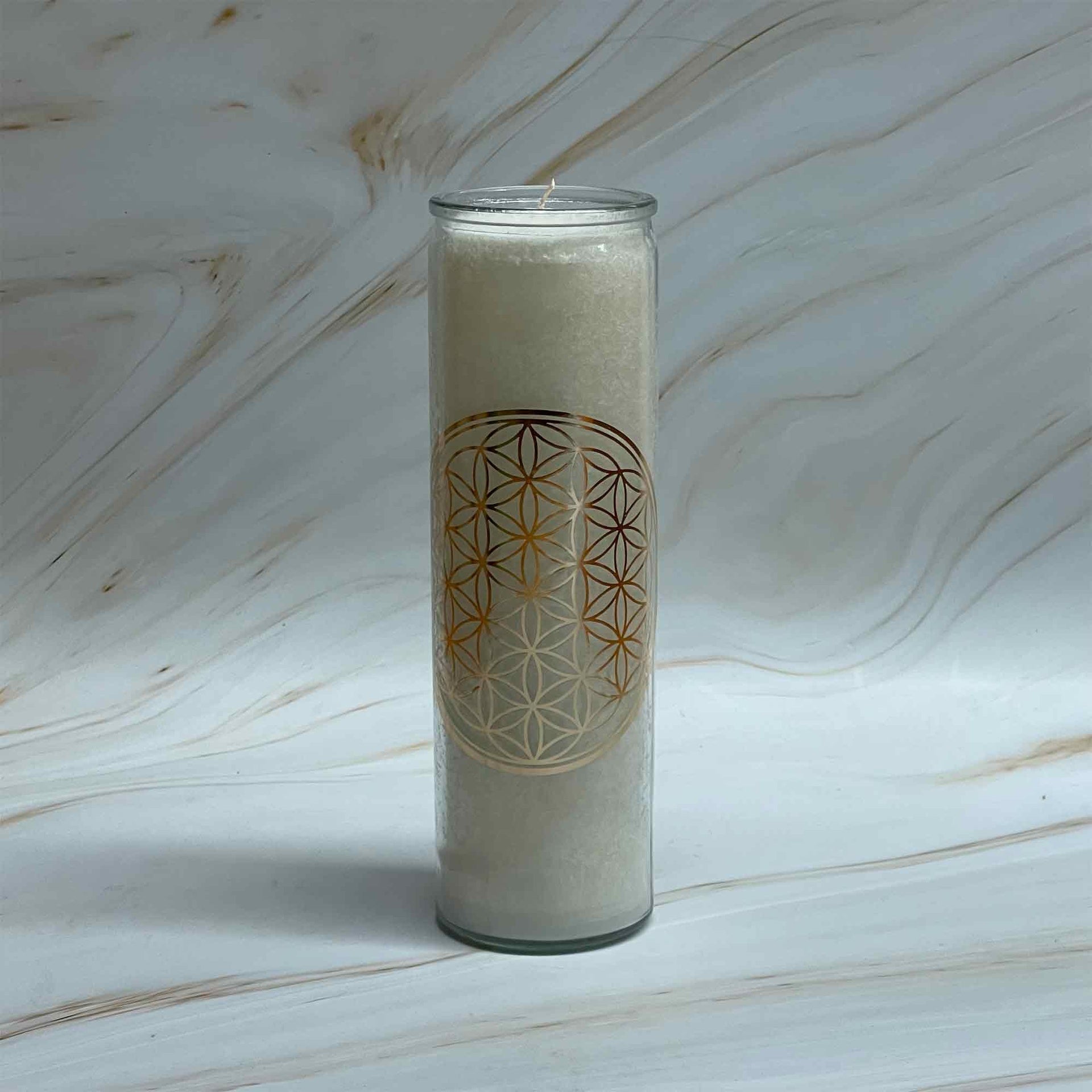 Kerze Blume des Lebens weiß – Lydia's Naturprodukte