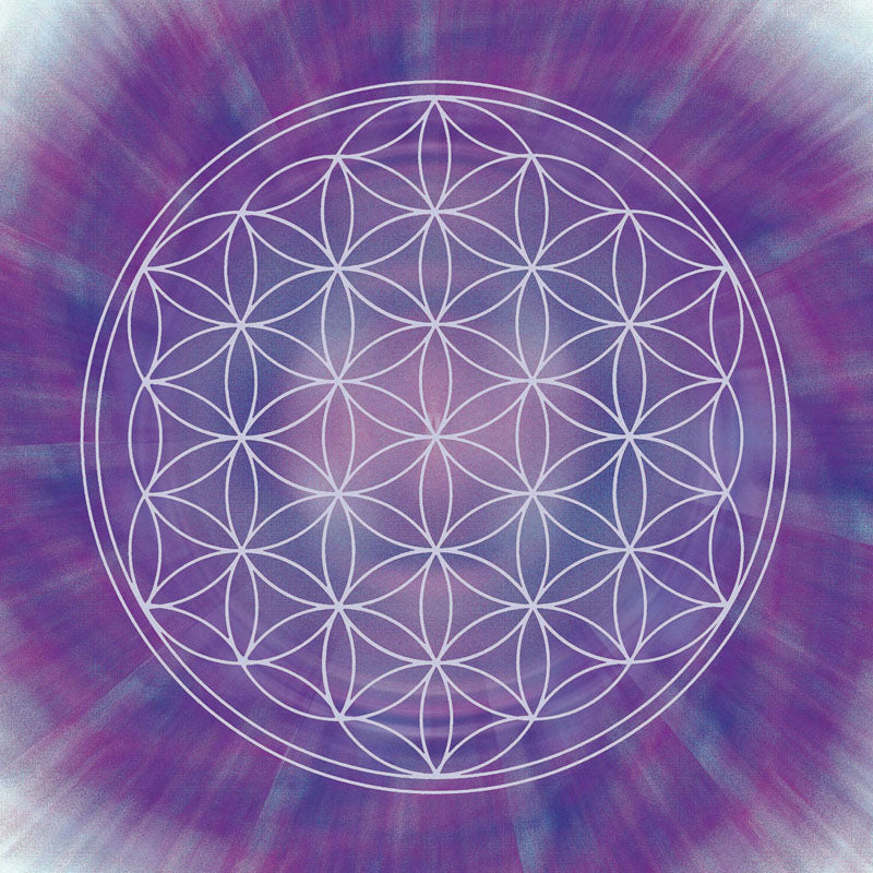 Leinenbild Blume d. Lebens, blau