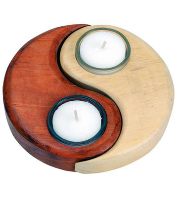 Yin Yang Teelicht natur/braun