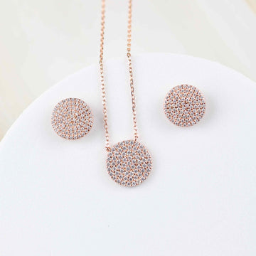 Rose Kreis mit Steinen besetzt Schmuck Set