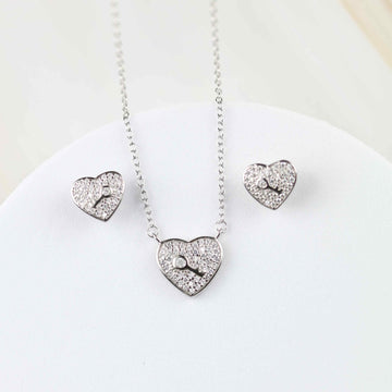 Silber Herz mit Schlüssel und mit Steinen besetzt Schmuck Set