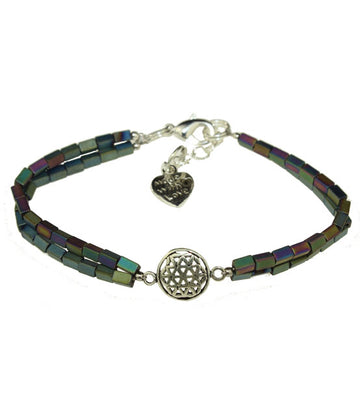 Armband Regenbogen Hämatite mit Blume des Lebens