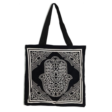 Tragetasche Baumwolle – Hamsa Hand Schwarz/Weiß (45 cm)