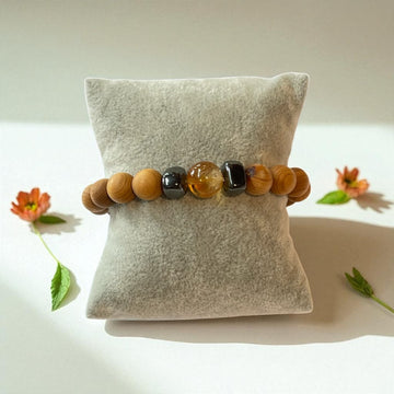 Armband Kugel Zeder, Citrin, Hämatit; 10 mm Kugel