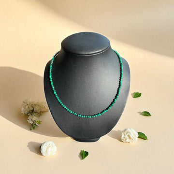 Edelsteinkette Malachit facettiert 3-4 mm, von 40 bis 45 cm verstellbar, Silberverschluss