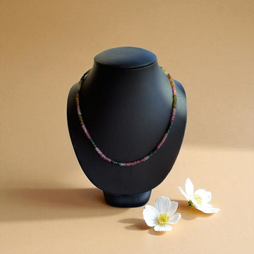 Edelsteinkette Turmalin Farbverlauf mit Silberverschluss, 3 mm facettiert