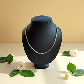 Edelsteinkette Mondstein mix Silberverschluss - 42cm, 3-4 mm facettiert