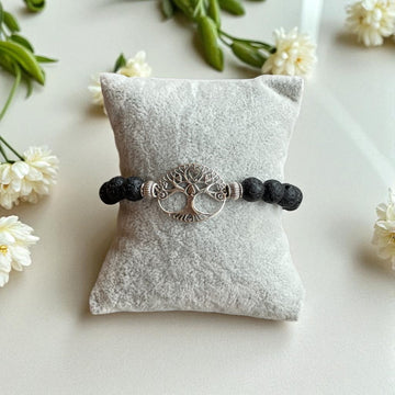 Armband Lebensbaum Herz mit Lava Stein-Perlen