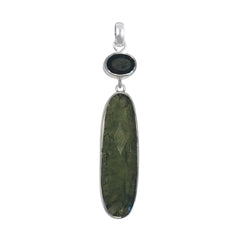 Anhänger Moldavit (30 x 10mm), Spinell, 4,8cm, rhodiniert