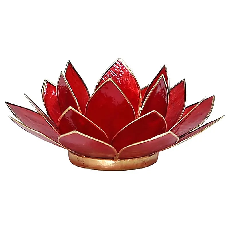 Lotus Teelichthalter, rot/goldfarbig, 1. Chakra