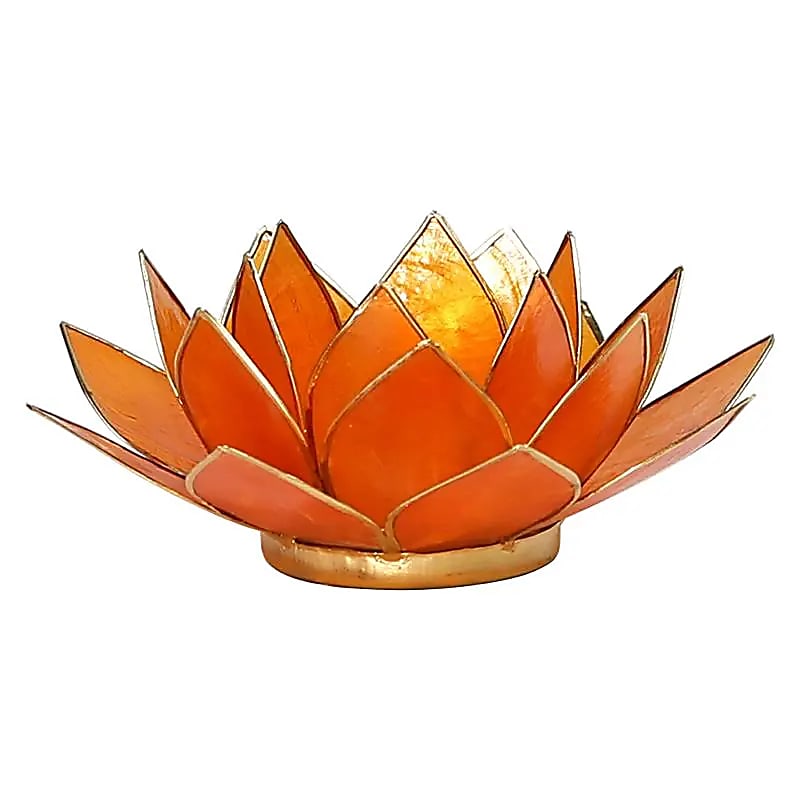 Lotus Teelichthalter 2. Chakra, orange/goldfarbig