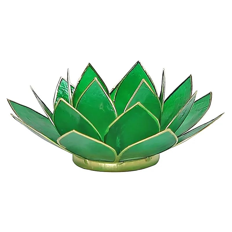 Lotus Teelichthalter, grün/goldfarbig, 4. Chakra