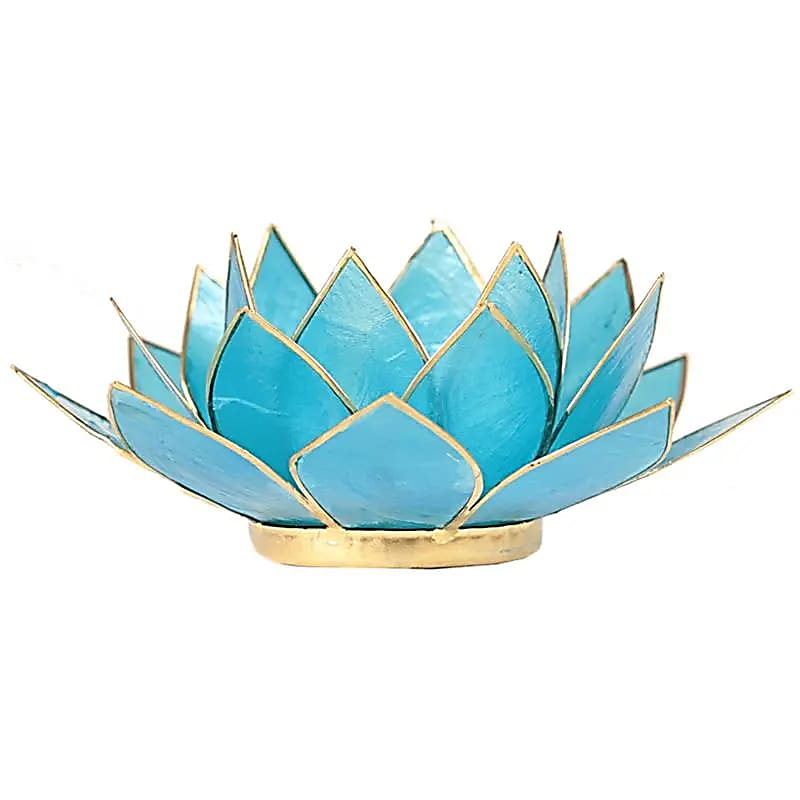 Lotus Teelichthalter, blau/goldfarbig, 5. Chakra