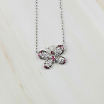 Silber/Pink Schmetterling Kette mit Steinen