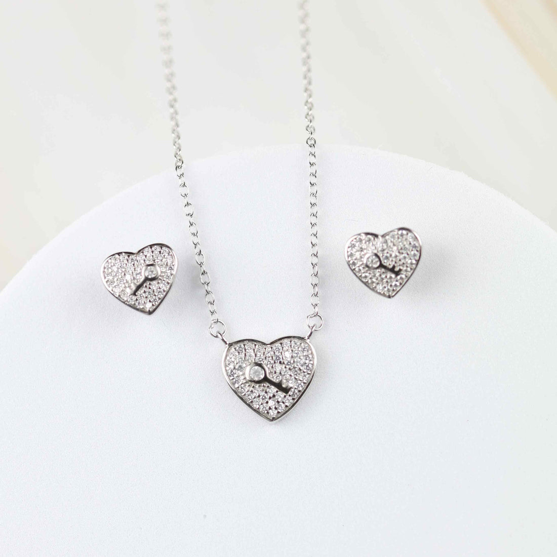 Silber Herz mit Schlüssel und mit Steinen besetzt Schmuck Set
