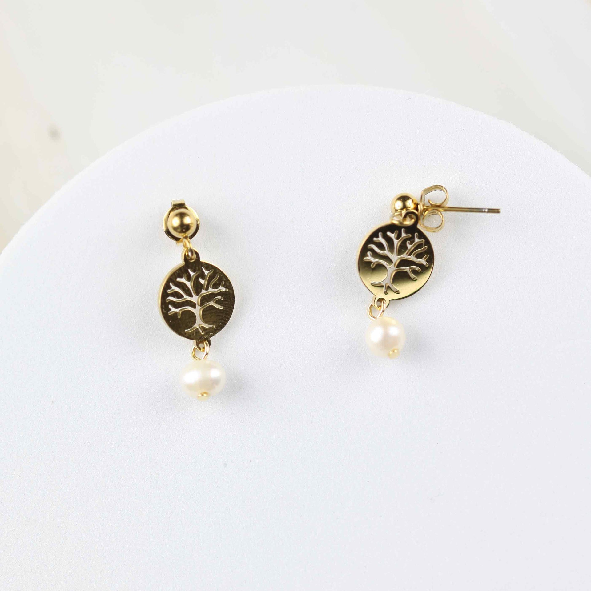 Perlen Gold Ohrringe mit Baum des Lebens