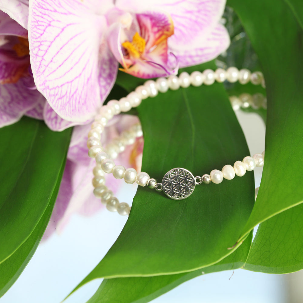 Armband Blume des Lebens, Süßwasserperle