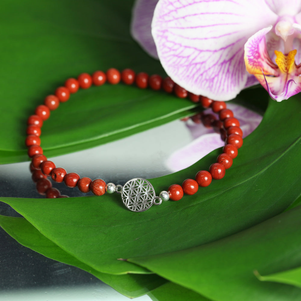Armband Blume des Lebens, roter Jaspis