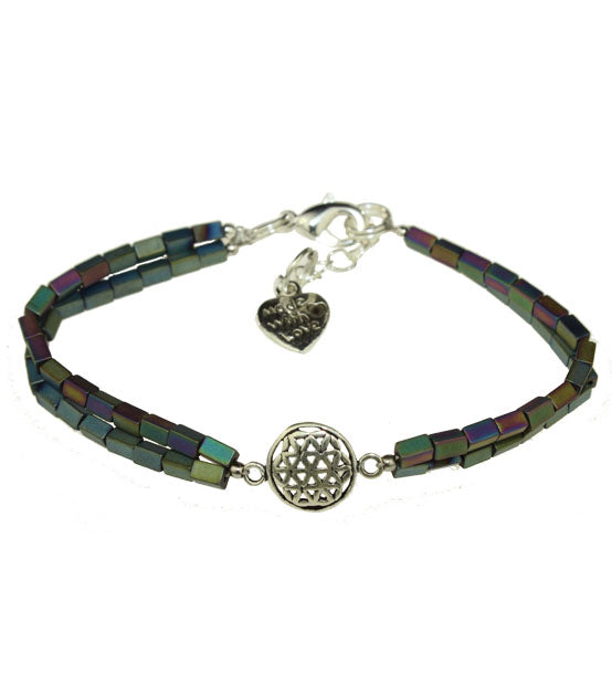 Armband Regenbogen Hämatite mit Blume des Lebens