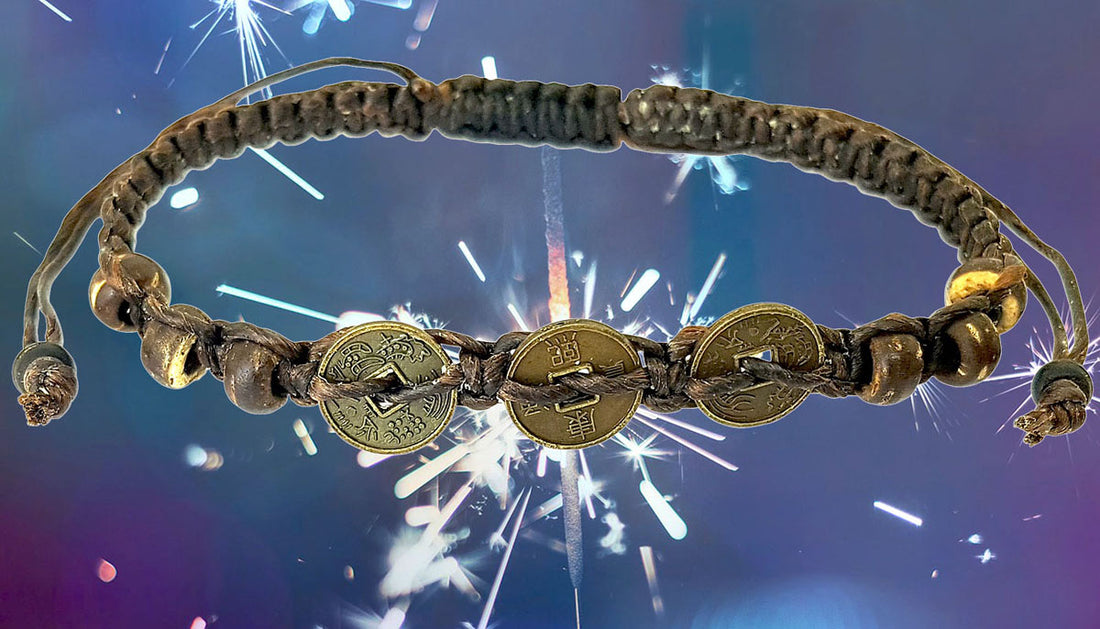 Makramee Armband Glücksmünzen