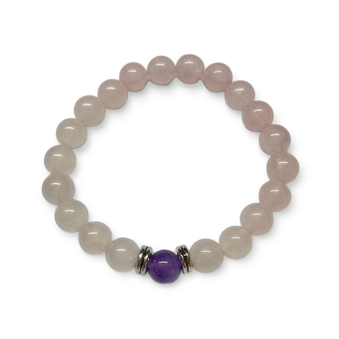 Armband Rosenquarz mit Amethyst – 8 mm