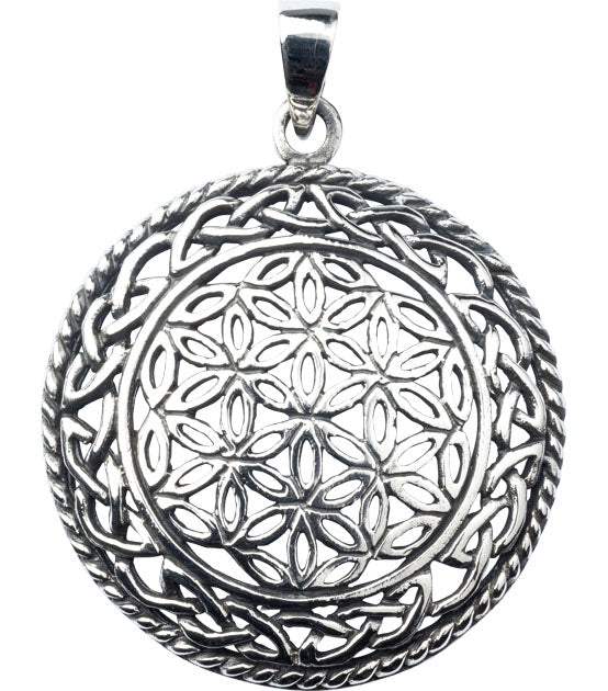 Anhänger Blume des Lebens mit Keltischem Knoten