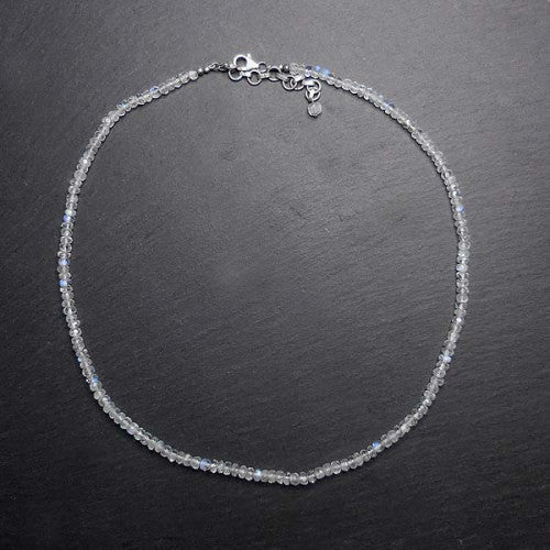 Edelsteinkette Mondstein 2-3mm, 40cm mit Silberverschluss