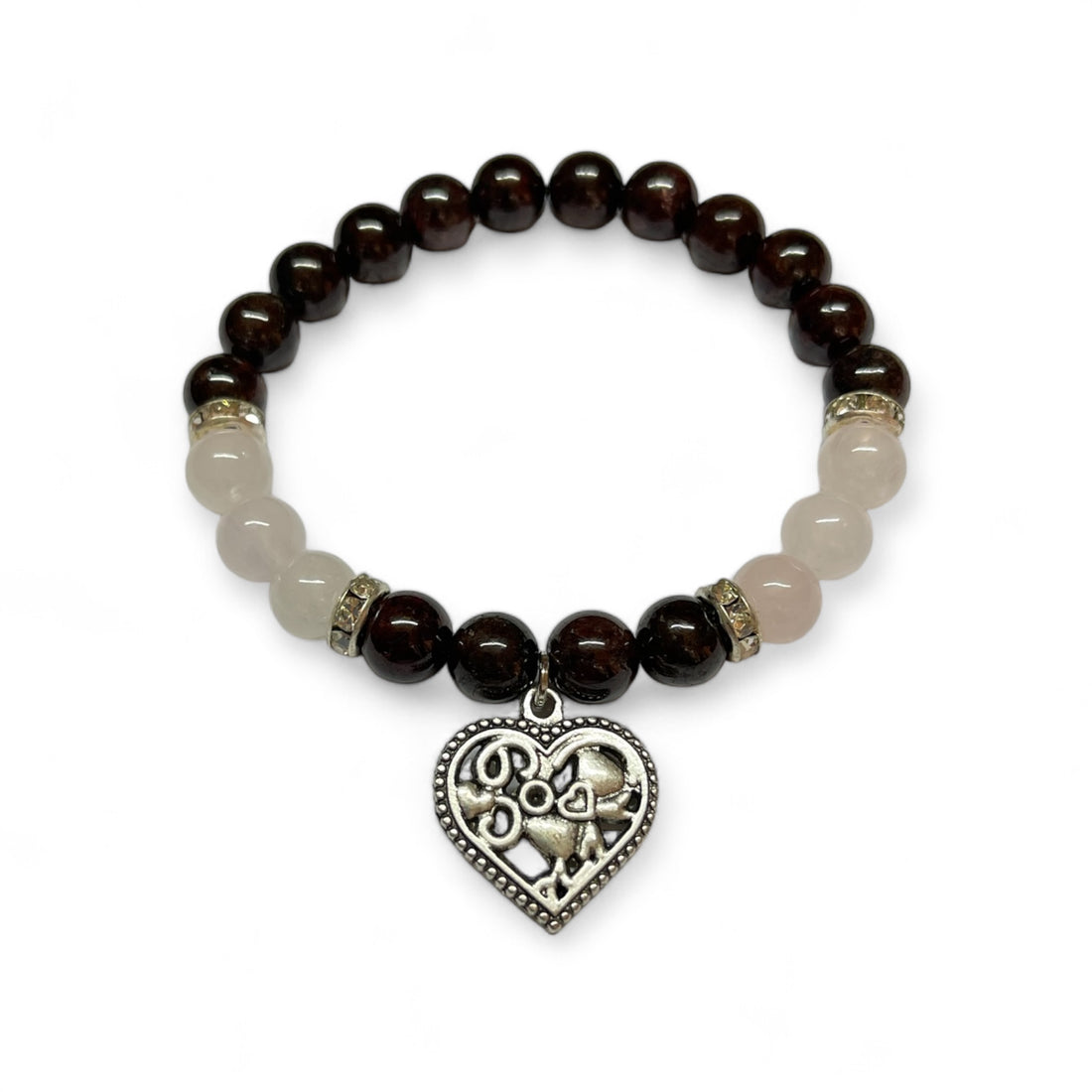 Armband Granat/ Rosenquarz mit Herz