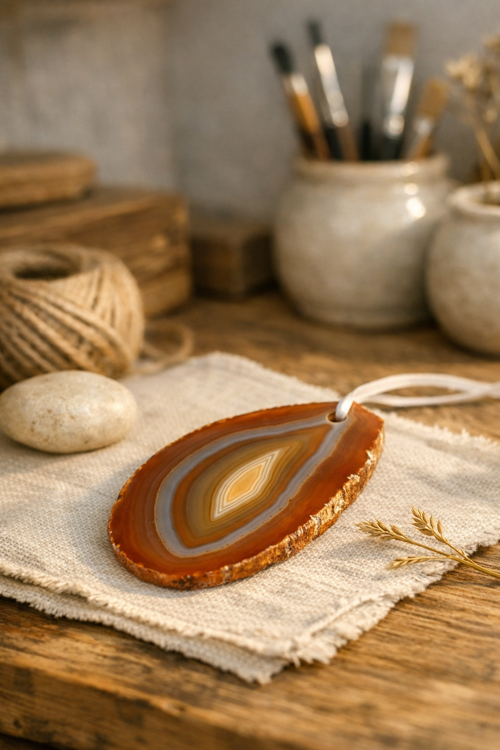 Achatscheibe braun- orange mit Band ca. 8cm bis 9 cm