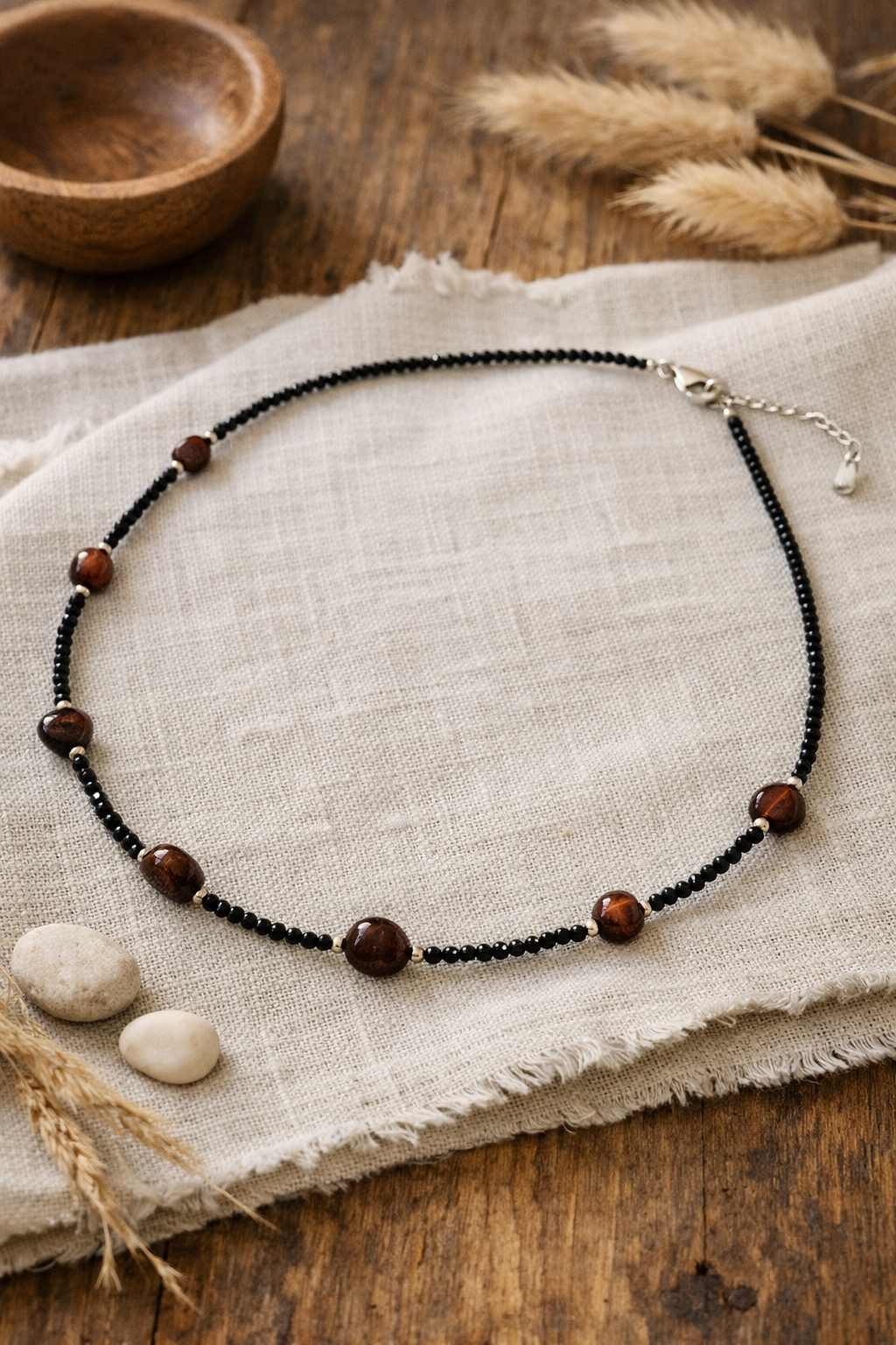 Edelsteinkette Granat Spinell facettiert 2mm, mit Silberverschluss, 40 bis 46cm verstellbar