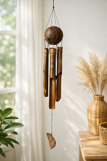 Bambus Windglockenspiel, Sonne & Yin, ca. 65 cm