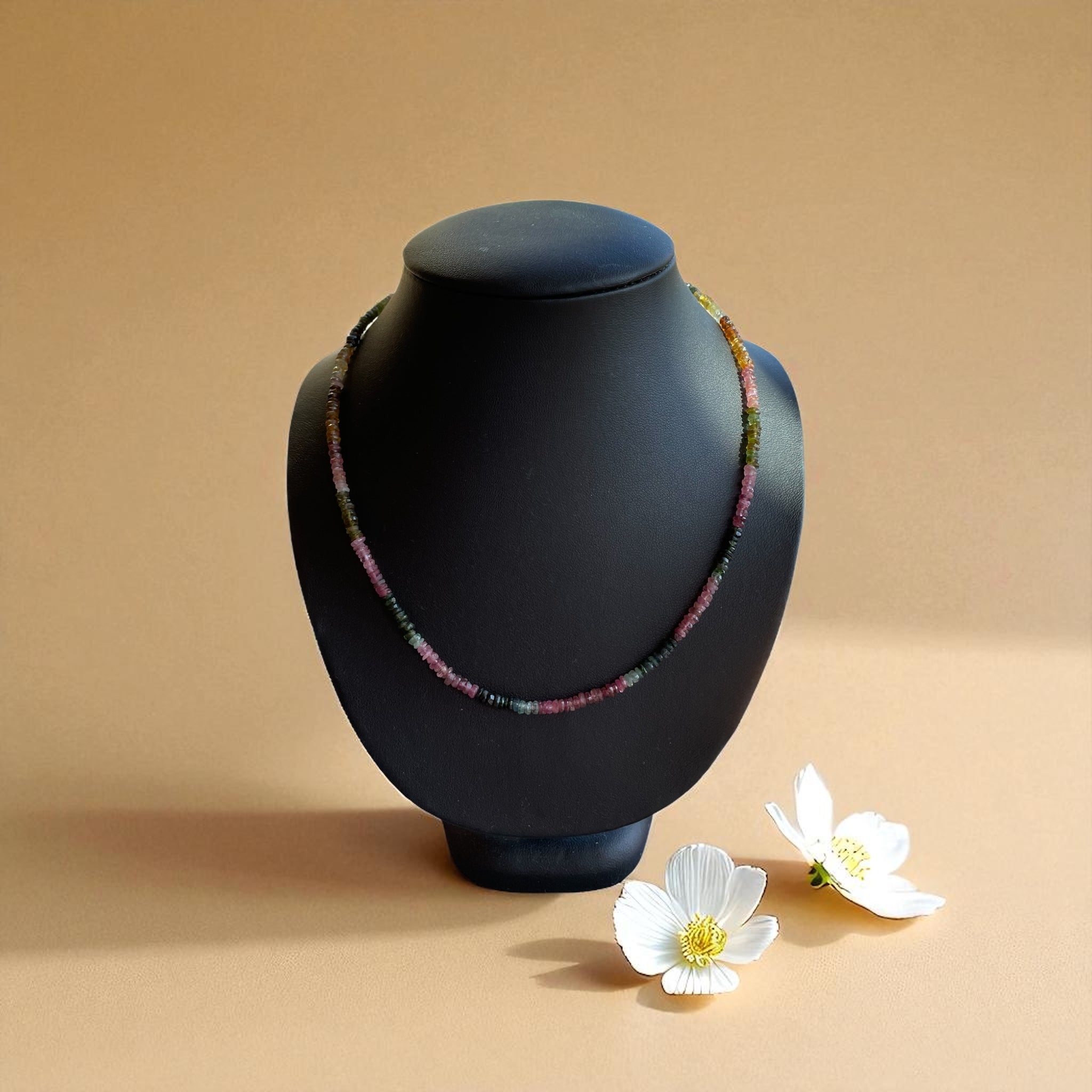 Edelsteinkette Turmalin Farbverlauf mit Silberverschluss, 3 mm facettiert