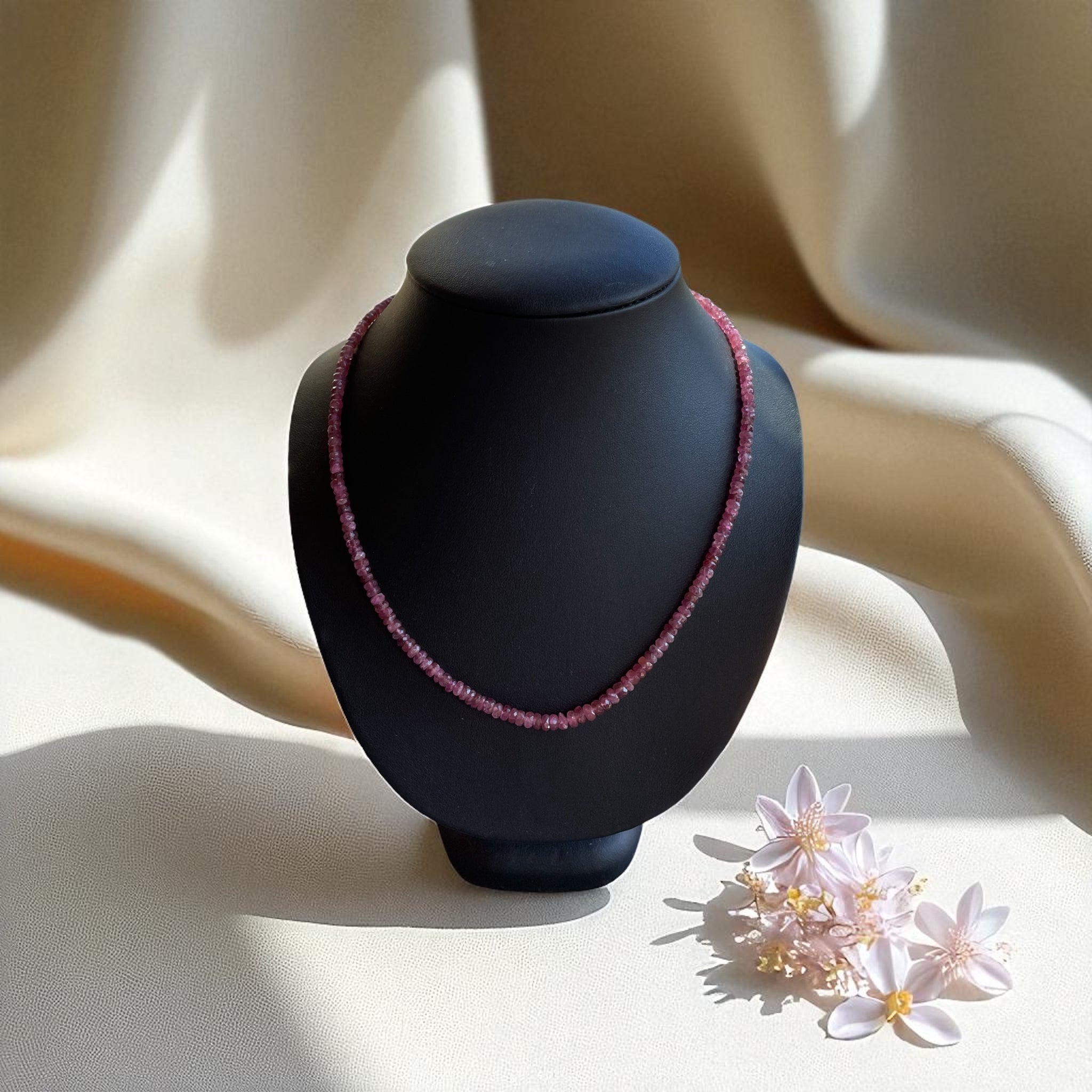Edelsteinkette Turmalin facettiert rosa 42cm, 4 mm mit Silberverschluss