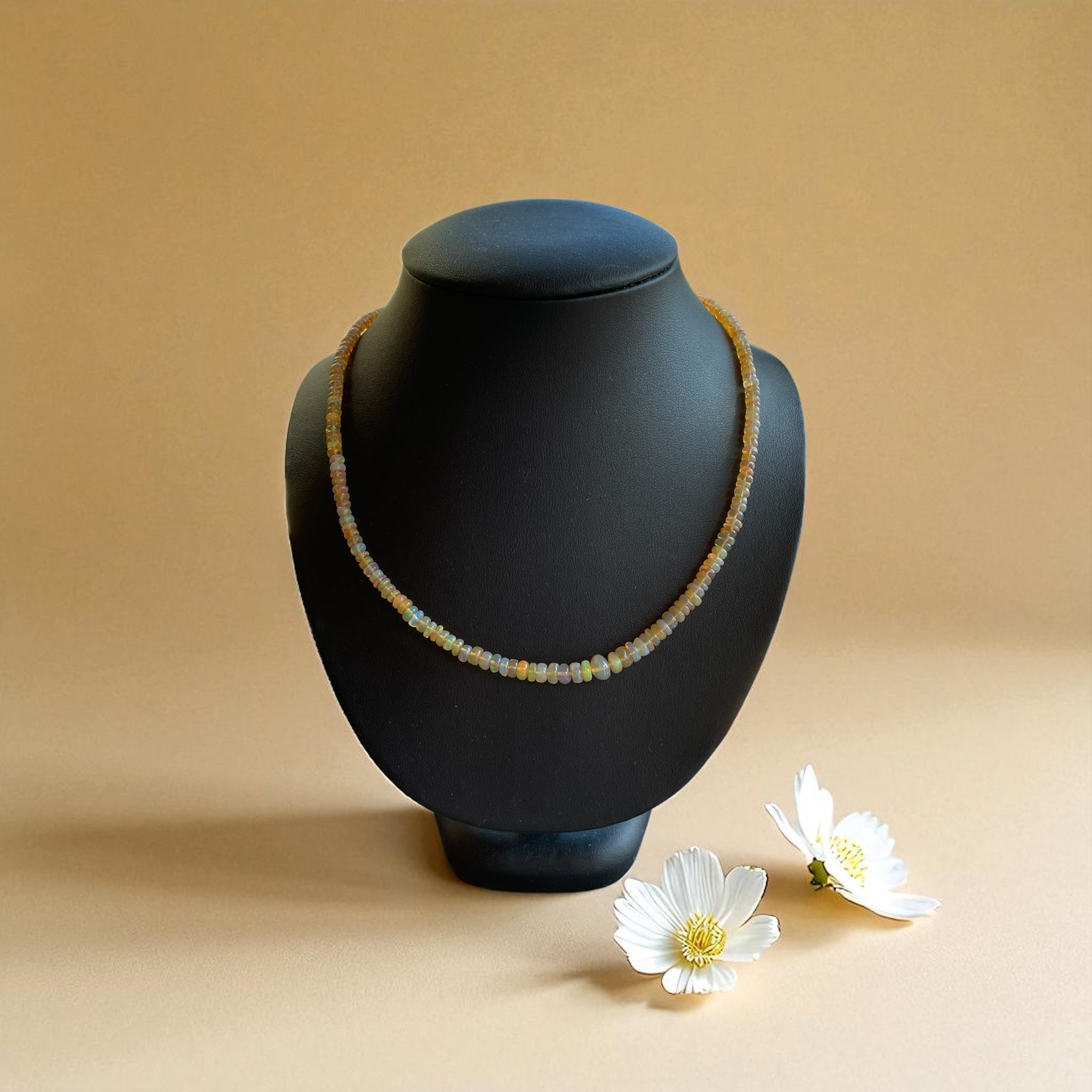 Edelsteinkette Opal hell 42cm, 4 mm mit Silberverschluss