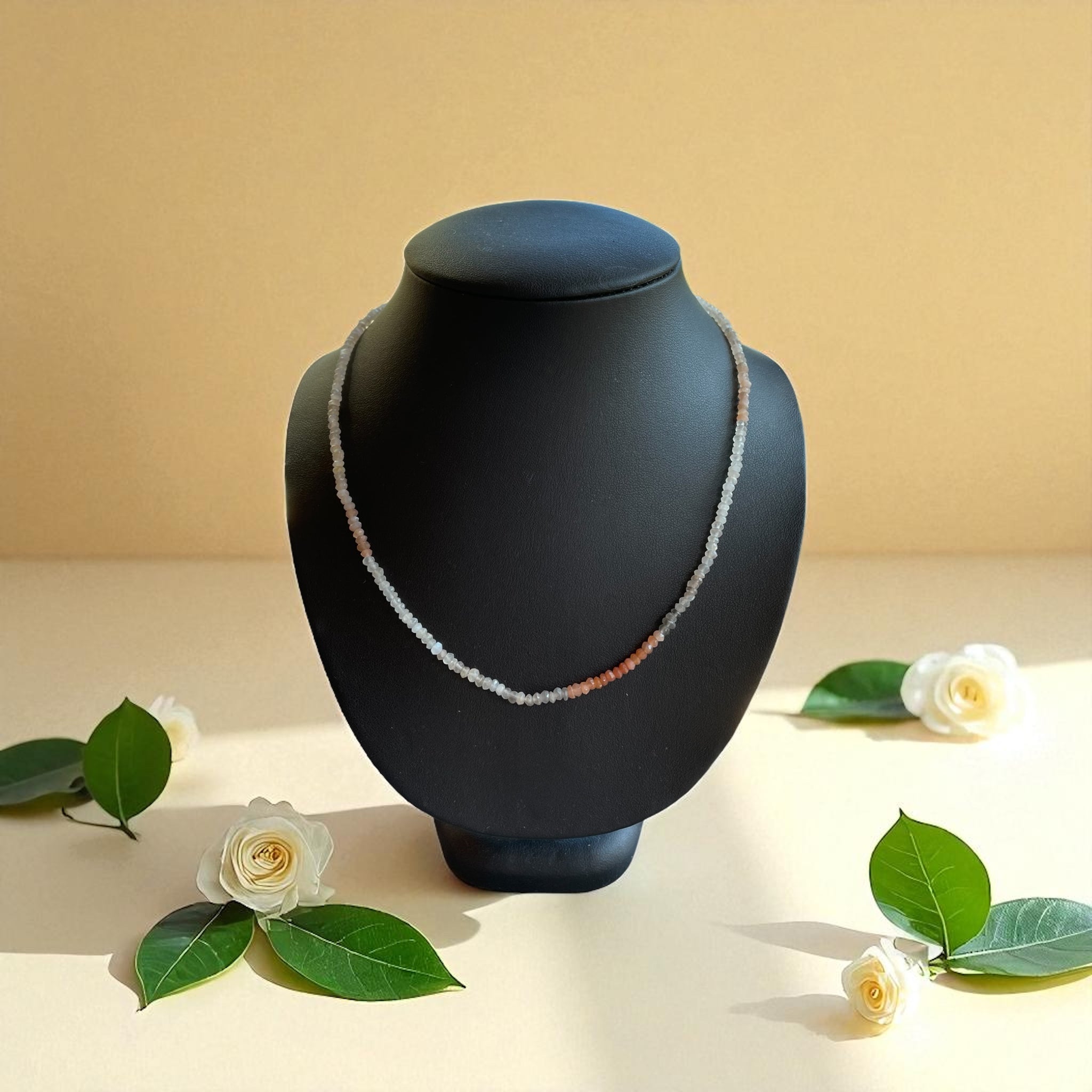 Edelsteinkette Mondstein mix Silberverschluss - 42cm, 3-4 mm facettiert