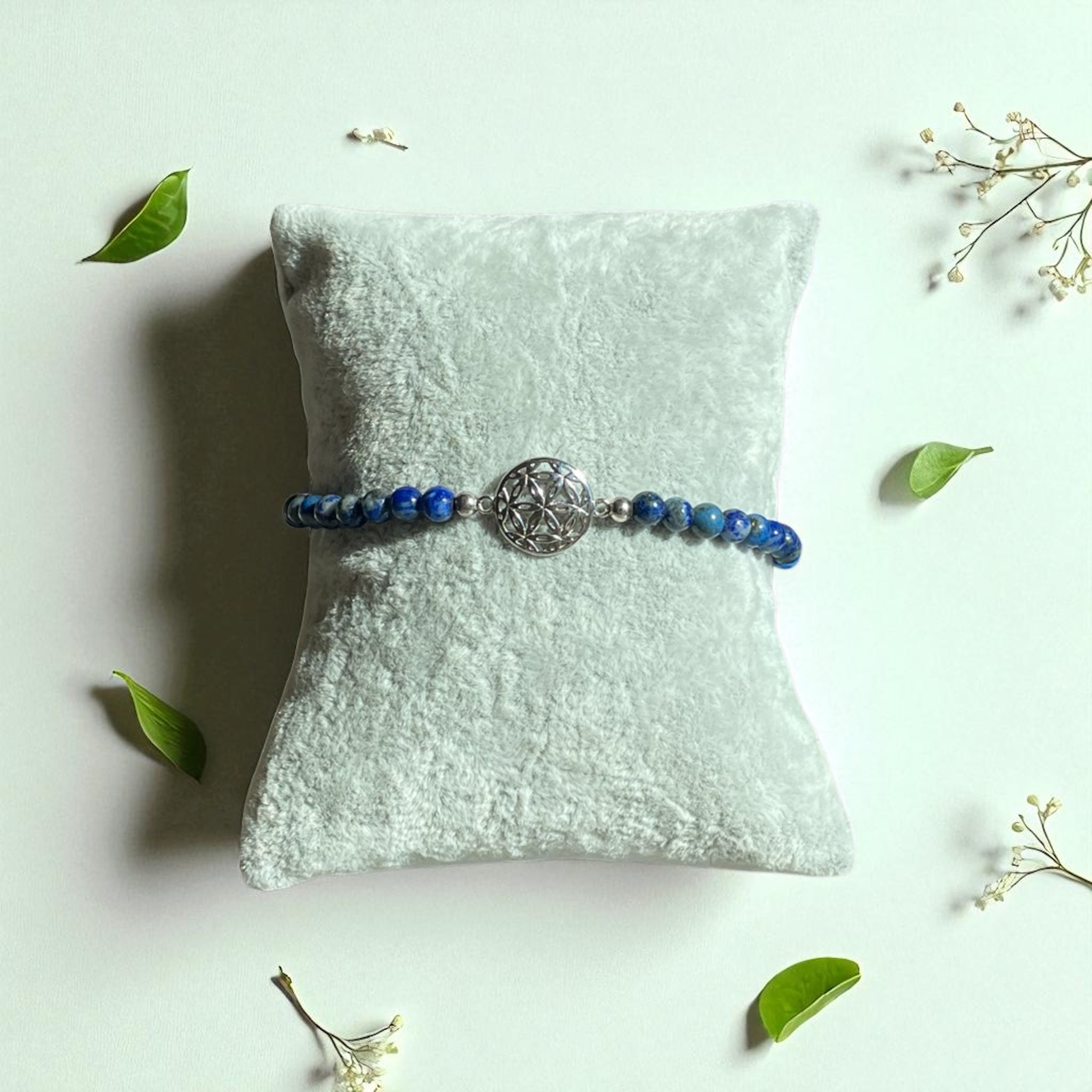 Armband Blume des Lebens Lapislazuli, 4 mm Kugel