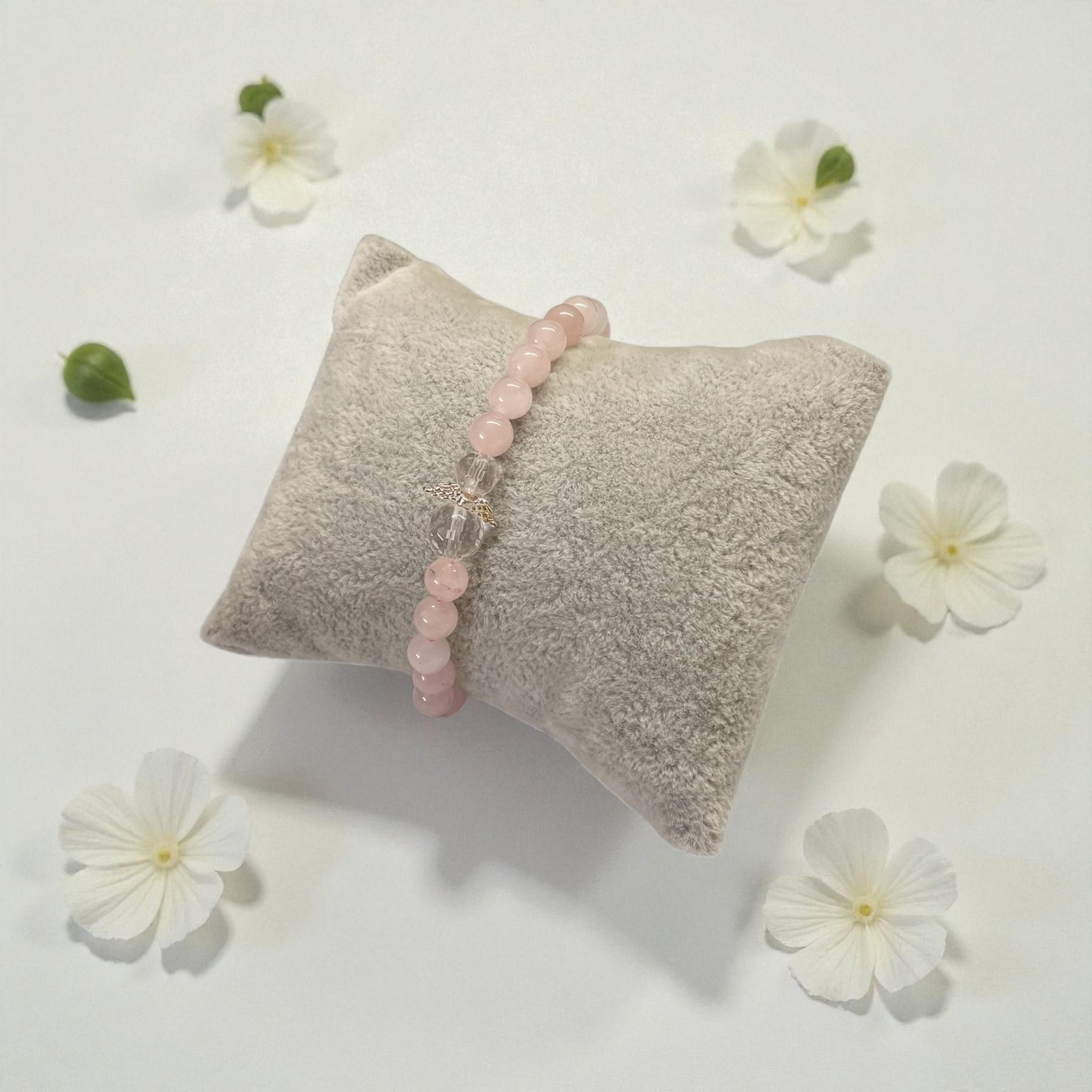 Armband Rosenquarz mit Engelsflügel
