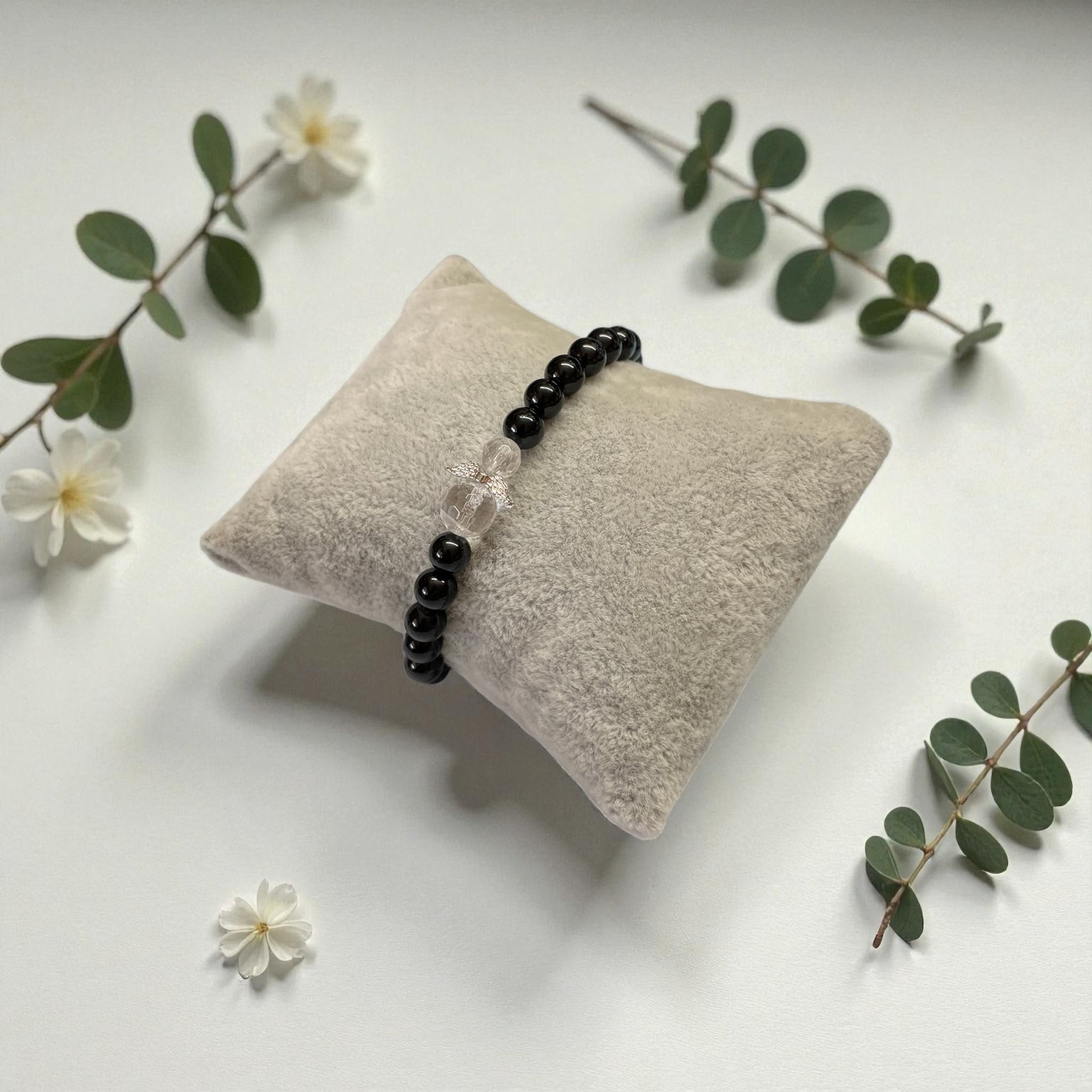Armband Turmalin schwarz mit Engelsflügel