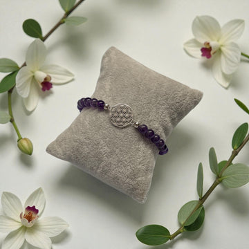 Armband Amethyst mit Blume des Lebens - 5mm Kugel