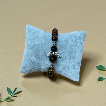 Armband Tigerauge mit Engelsflügel Silber