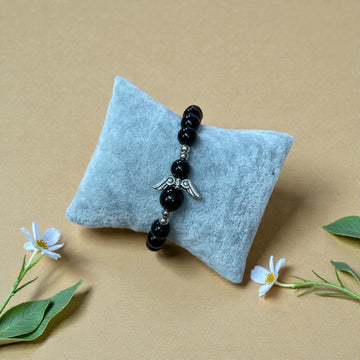 Armband schwarzer Turmalin mit Engelsflügel Silber