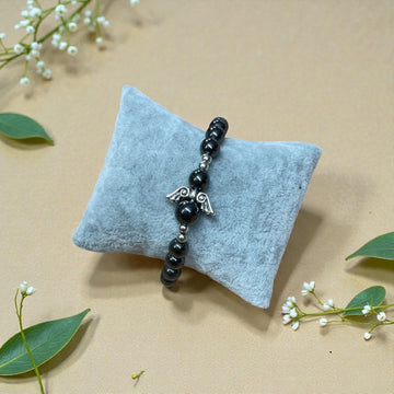 Armband Hämatit mit Engelsflügel Silber