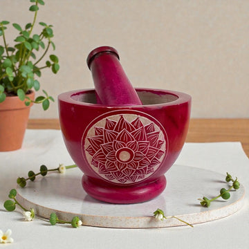 Mörser aus Speckstein pink - Blume DM 10 cm