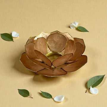 Lotus Teelichthalter rauchig/beige mit Goldrand