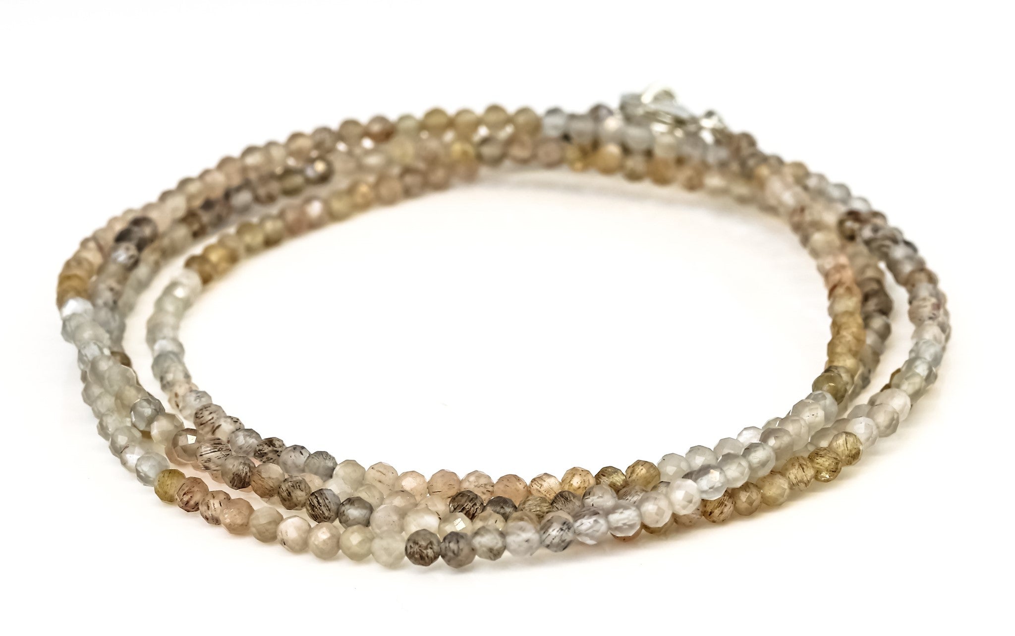 Edelsteinkette Mondstein mix Silberverschluss - 42cm, 3-4 mm facettiert