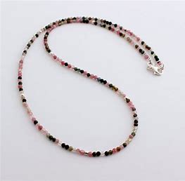 Edelsteinkette Turmalin bunt 42cm facettiert  2-3 mm mit Silberverschluss